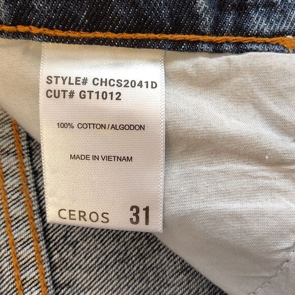 CEROS Blue Heavily Distressed High Rise Straight Leg Cropped Jeans Size 31 - Picture 11 of 11